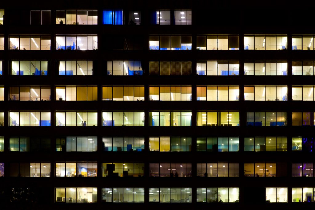 lights on in hospital windows at night